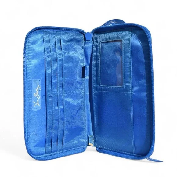 VERA BRADLEY Zip Around Wallet Wristlet Riviera Blue and Yellow Floral - Picture 3 of 7